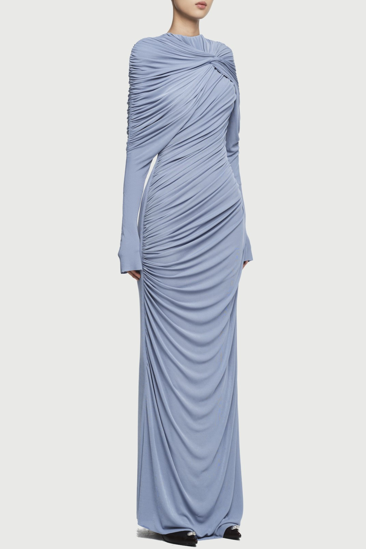 BONNIE KNOT BODYCON MAXI DRESS, LONG SLEEVE, BLUE