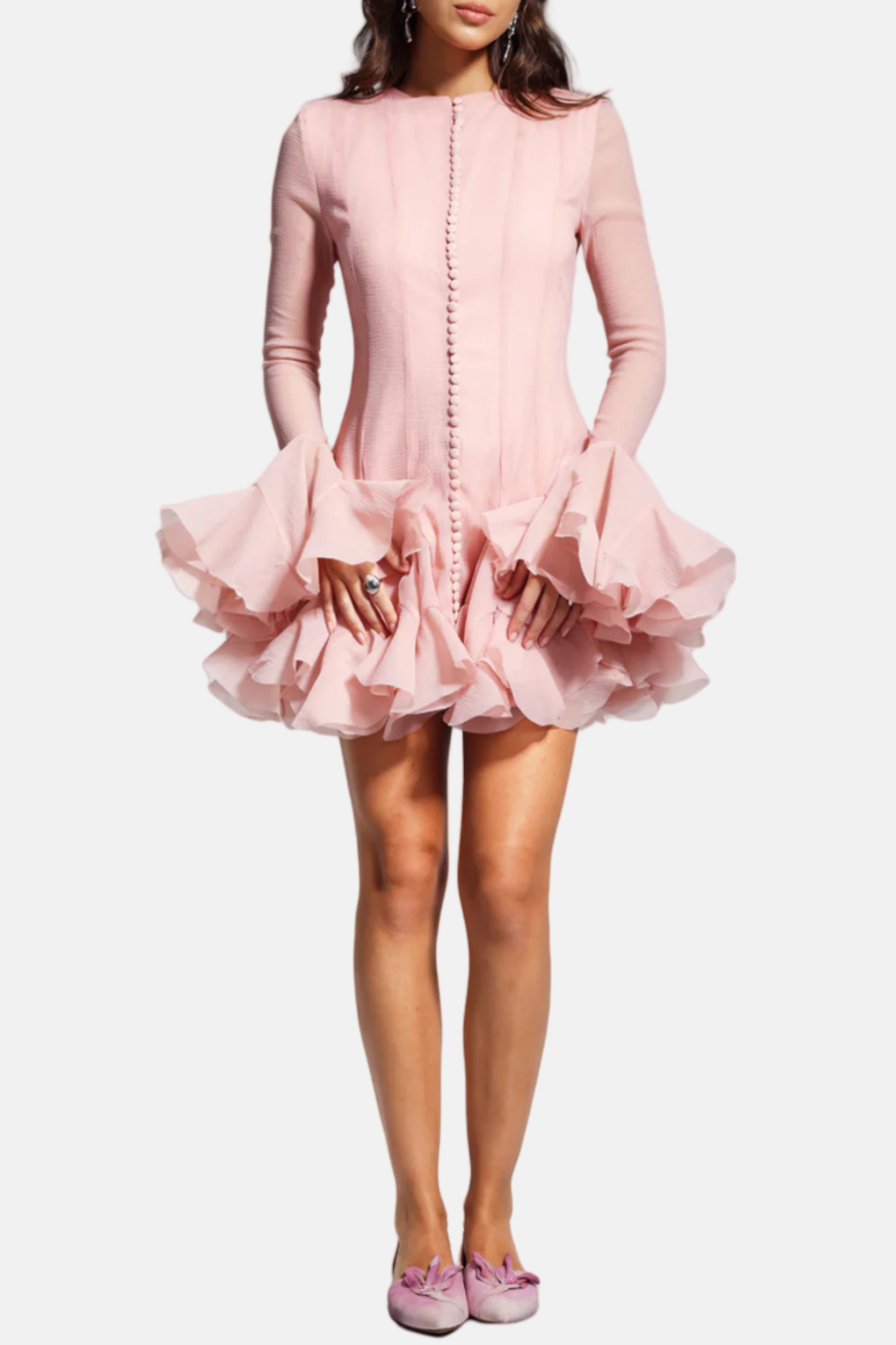 AlbertaSemi-sheerRuffleMiniDress-Pink4 PINK SEMI-SHEER RUFFLE MINI DRESS