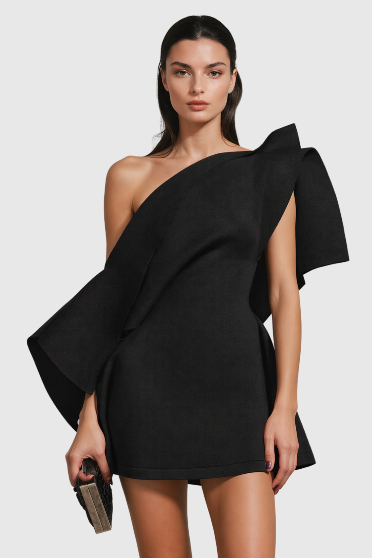 ALDENO ASYMMETRIC OFF-SHOULDER MINI DRESS BLACK