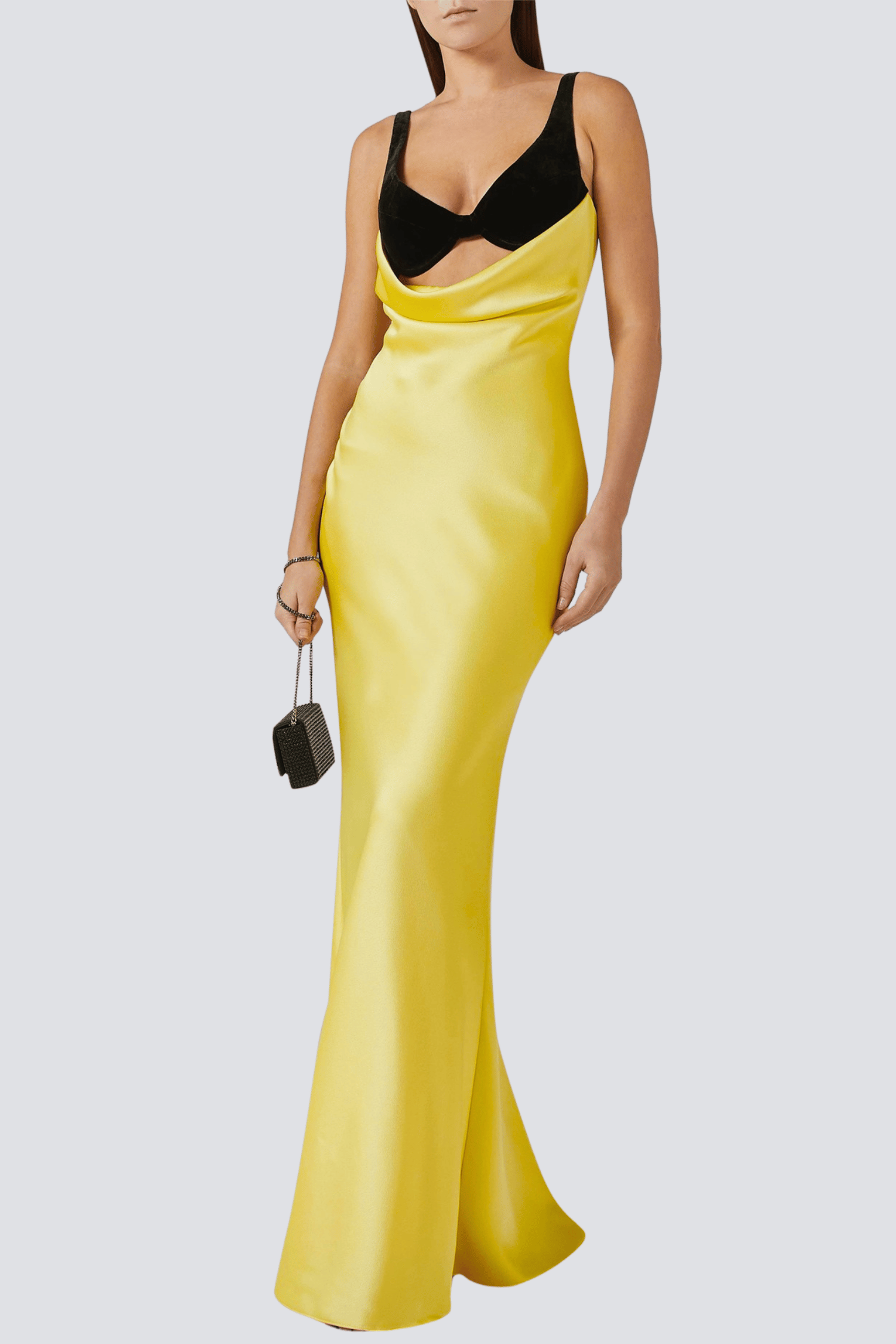 AlfredoSatinCutoutVelvetMaxiDress-Yellow_1 ALFREDO YELLOW VELVET SATIN CUTOUT MAXI DRESS