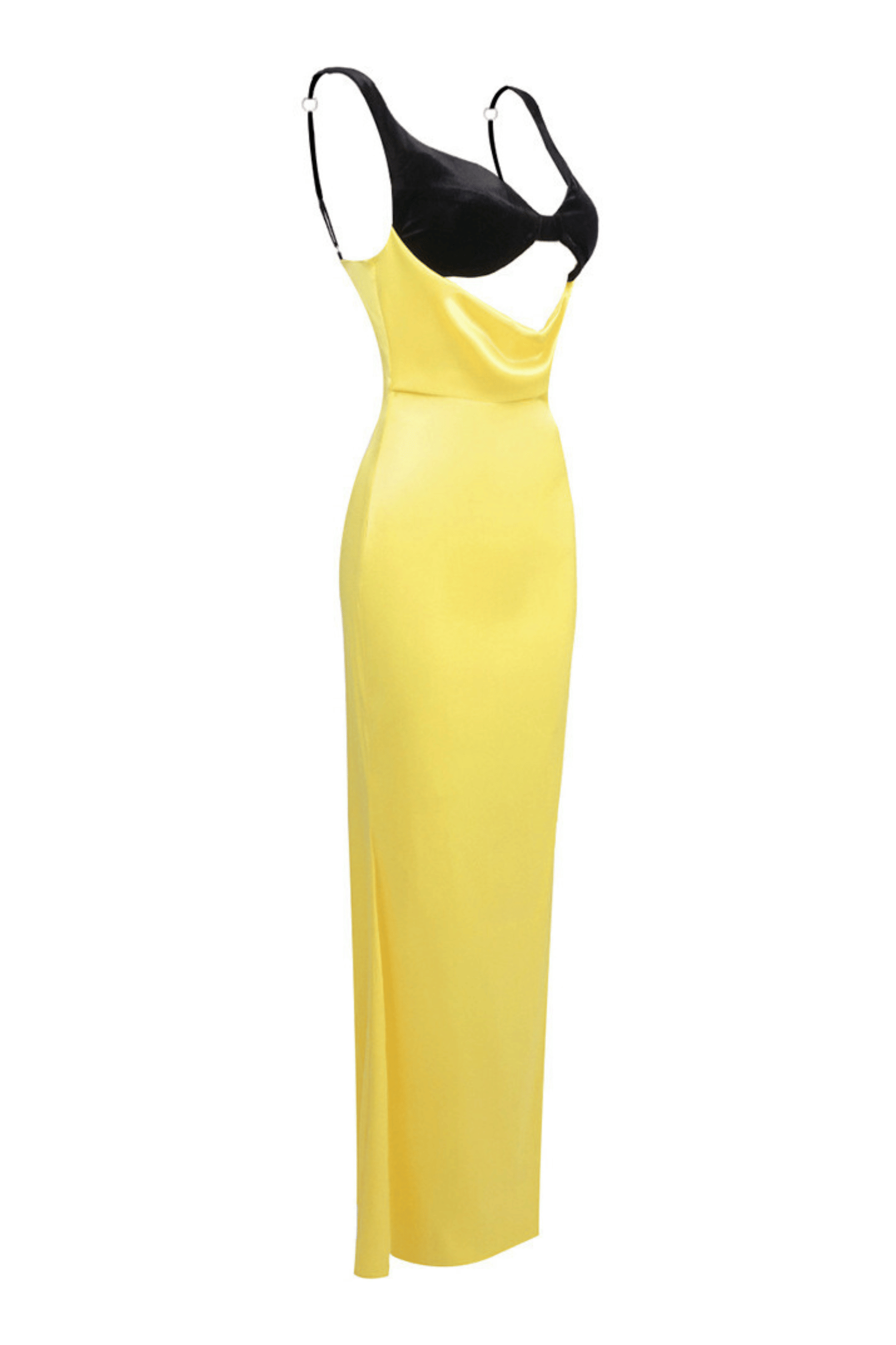 ALFREDO YELLOW VELVET SATIN CUTOUT MAXI DRESS