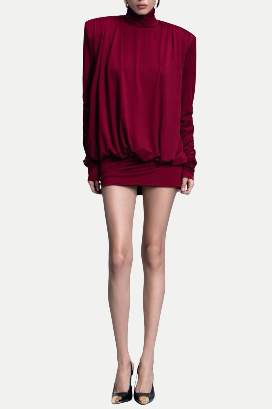 ALESTAIR BACKLESS RUCHED MINI DRESS - RED