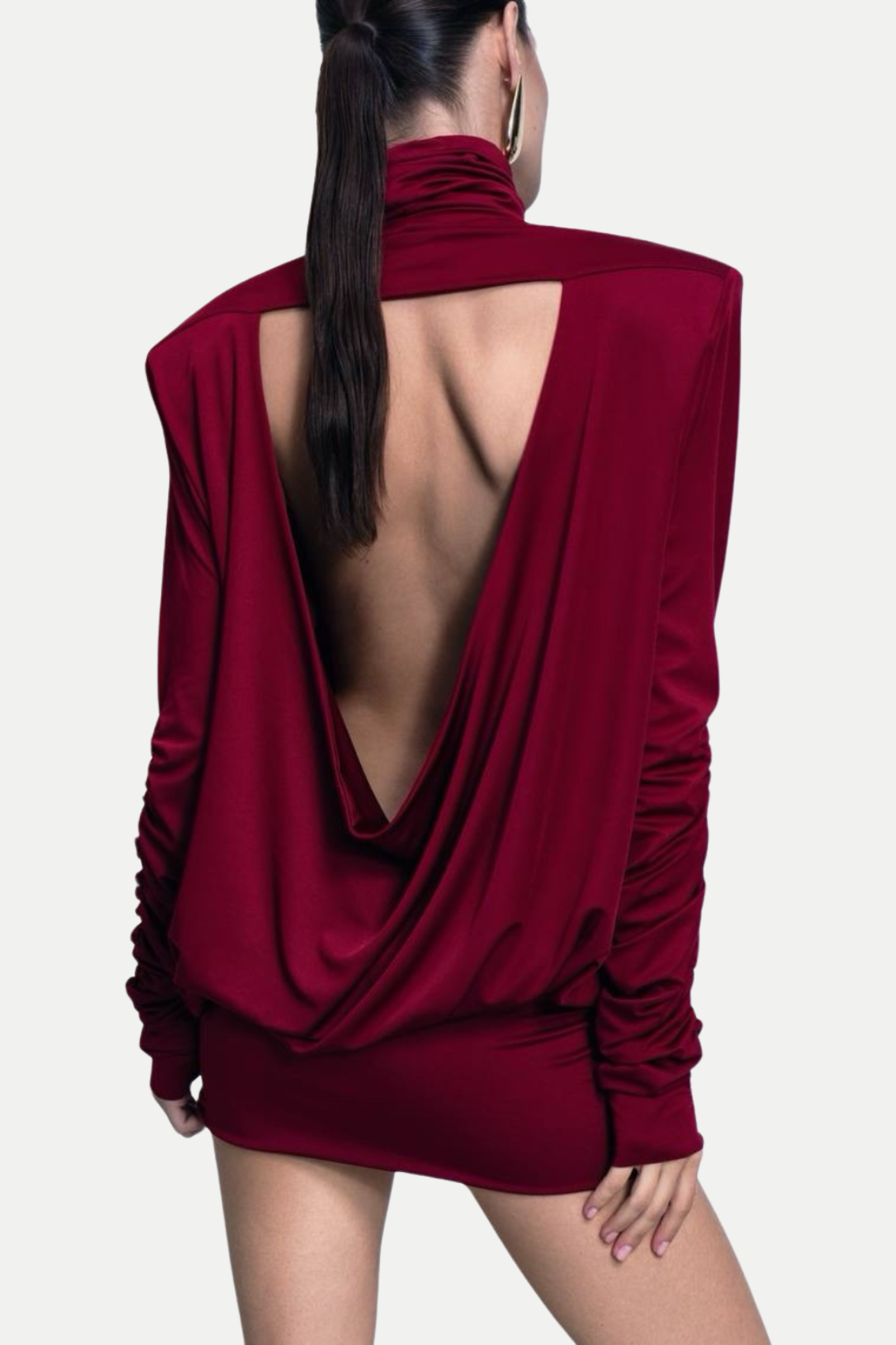 ALESTAIR BACKLESS RUCHED MINI DRESS - RED