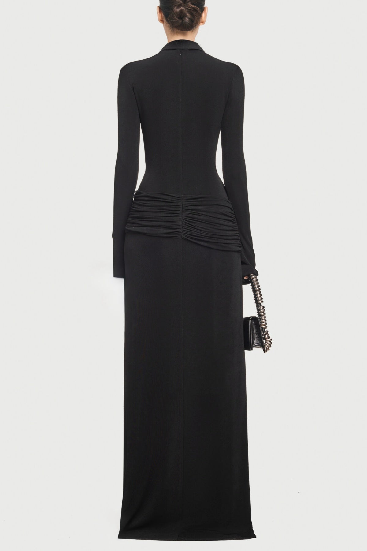 ALISTAIR DRAPED MAXI DRESS, BLACK, SHIRT COLLAR, EVENING