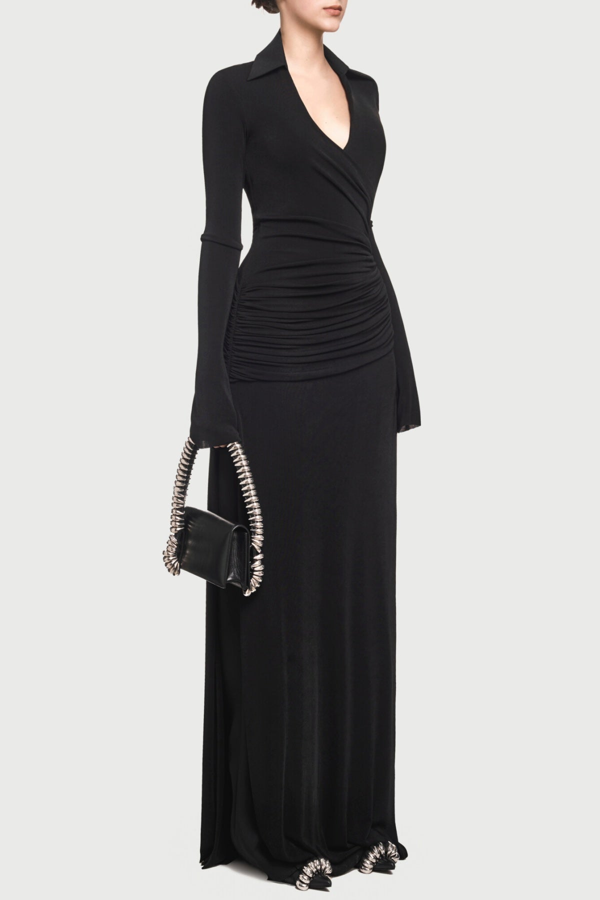 ALISTAIR DRAPED MAXI DRESS, BLACK, SHIRT COLLAR, EVENING