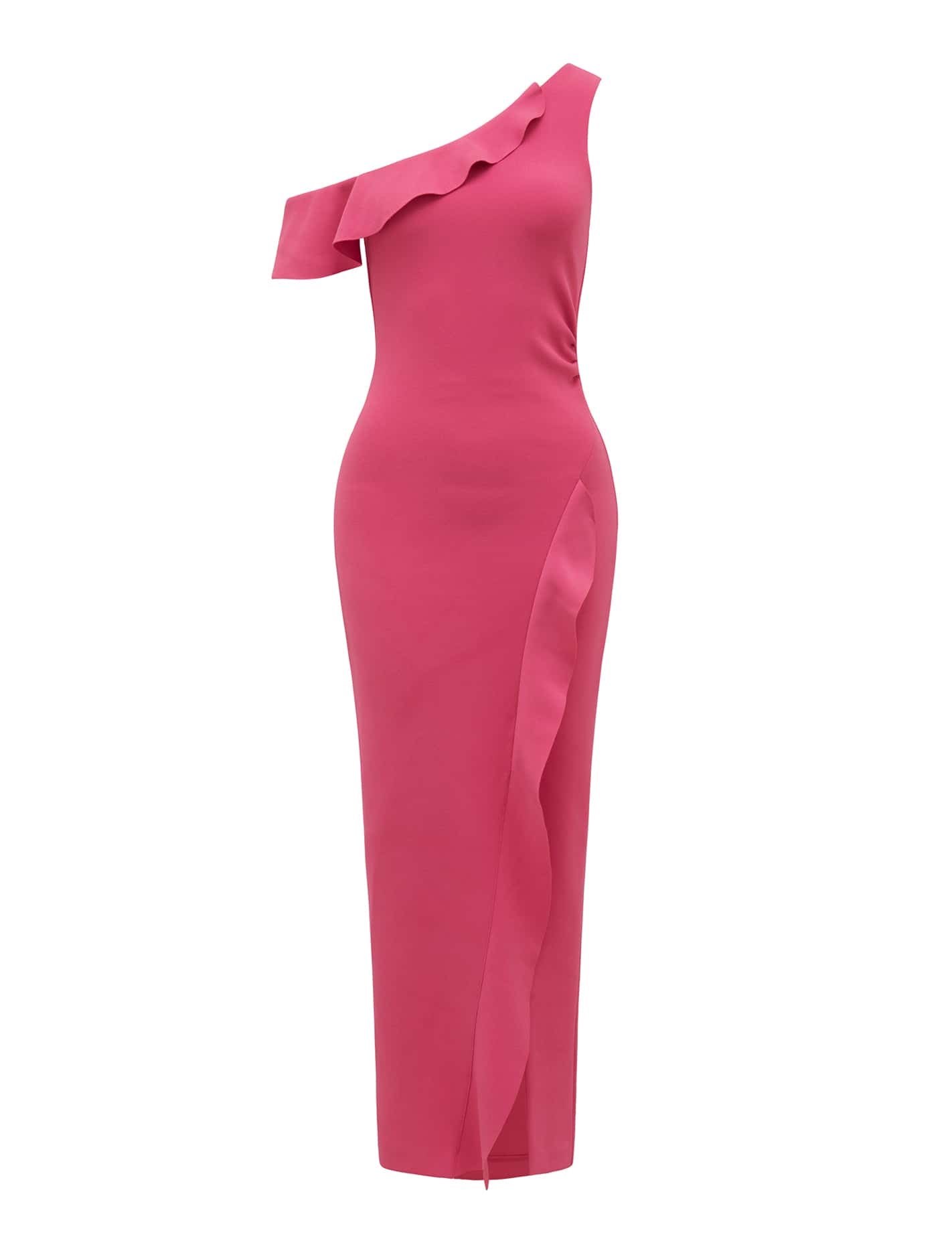 TYRA ONE SHOULDER RUFFLE BODYCON COCKTAIL DRESS