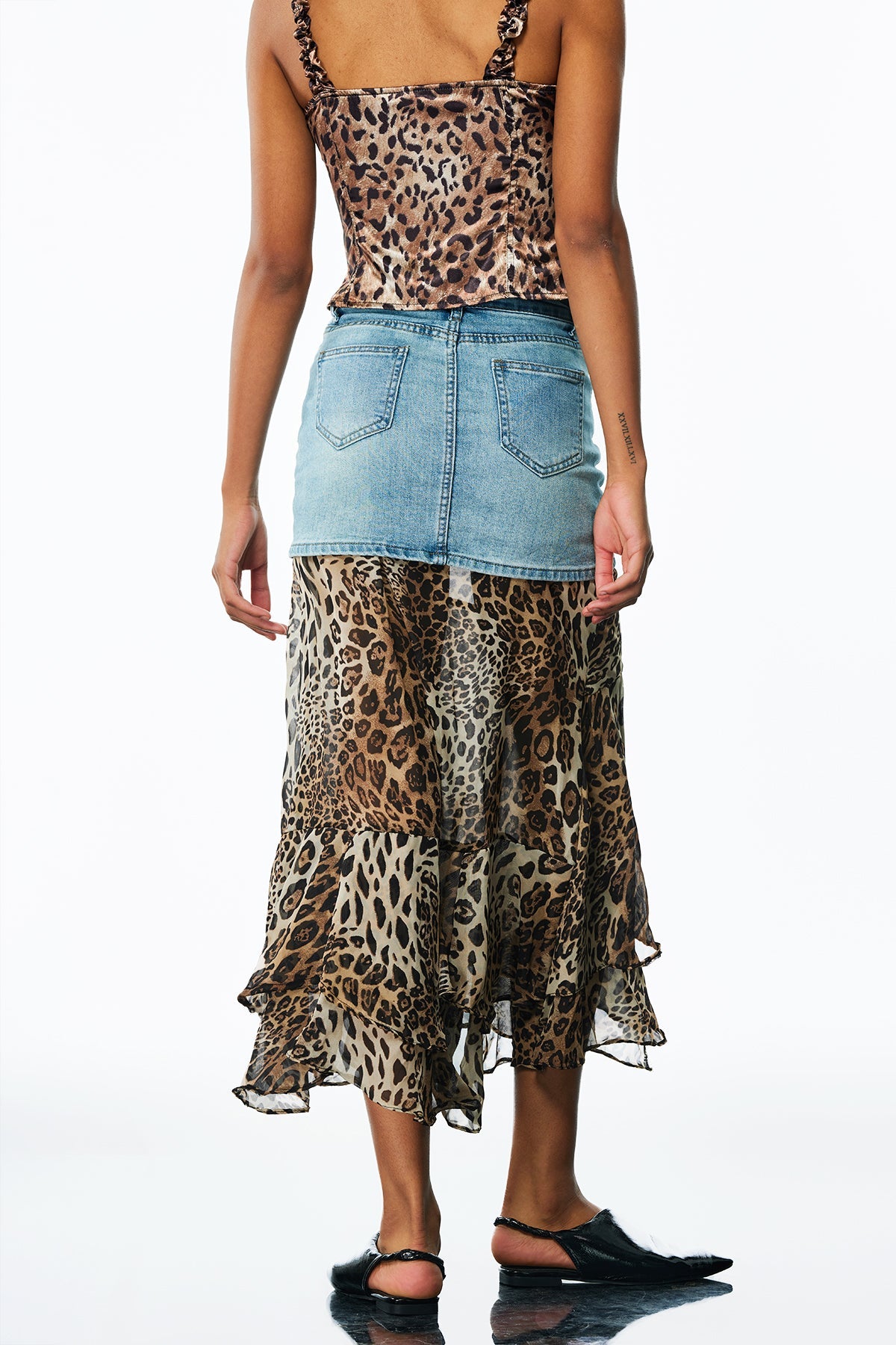 AMALFRIDA DECONSTRUCTED RUFFLE DENIM SKIRT