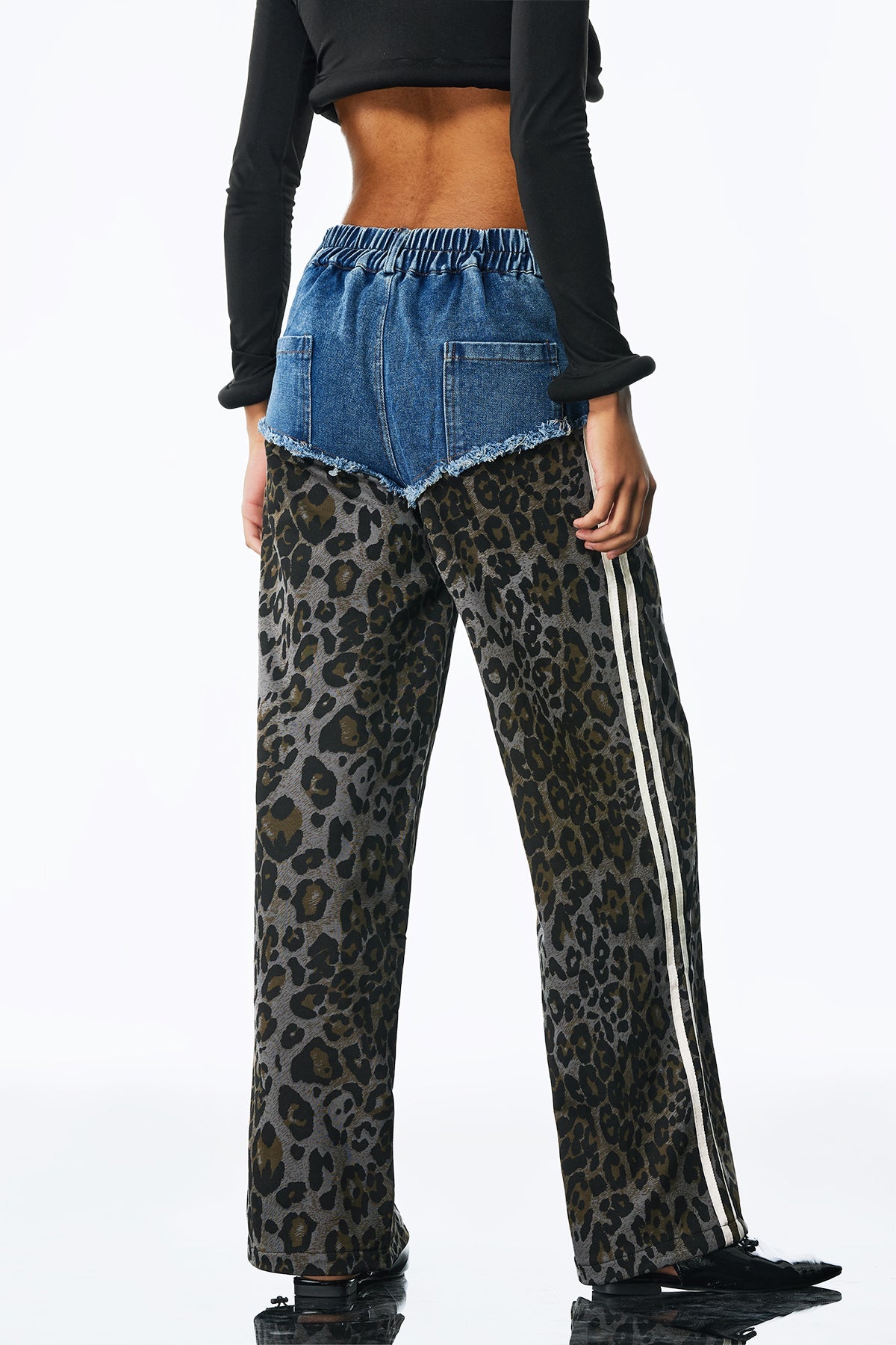 ASYMMETRIC LEOPARD PANTS IN BLUE DECONSTRUCT STYLE