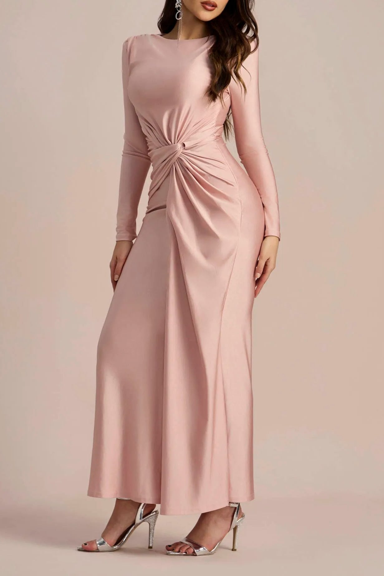 AMANDA TWIST FRONT MAXI DRESS, LONG SLEEVE, FORMAL