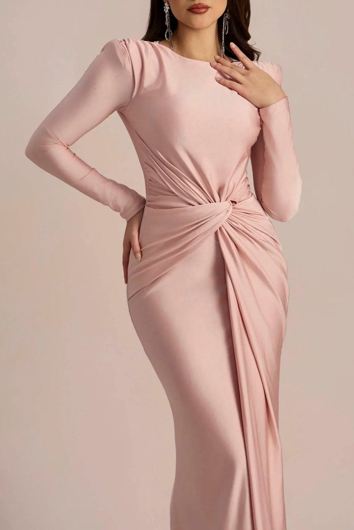 AMANDA TWIST FRONT MAXI DRESS, LONG SLEEVE, FORMAL
