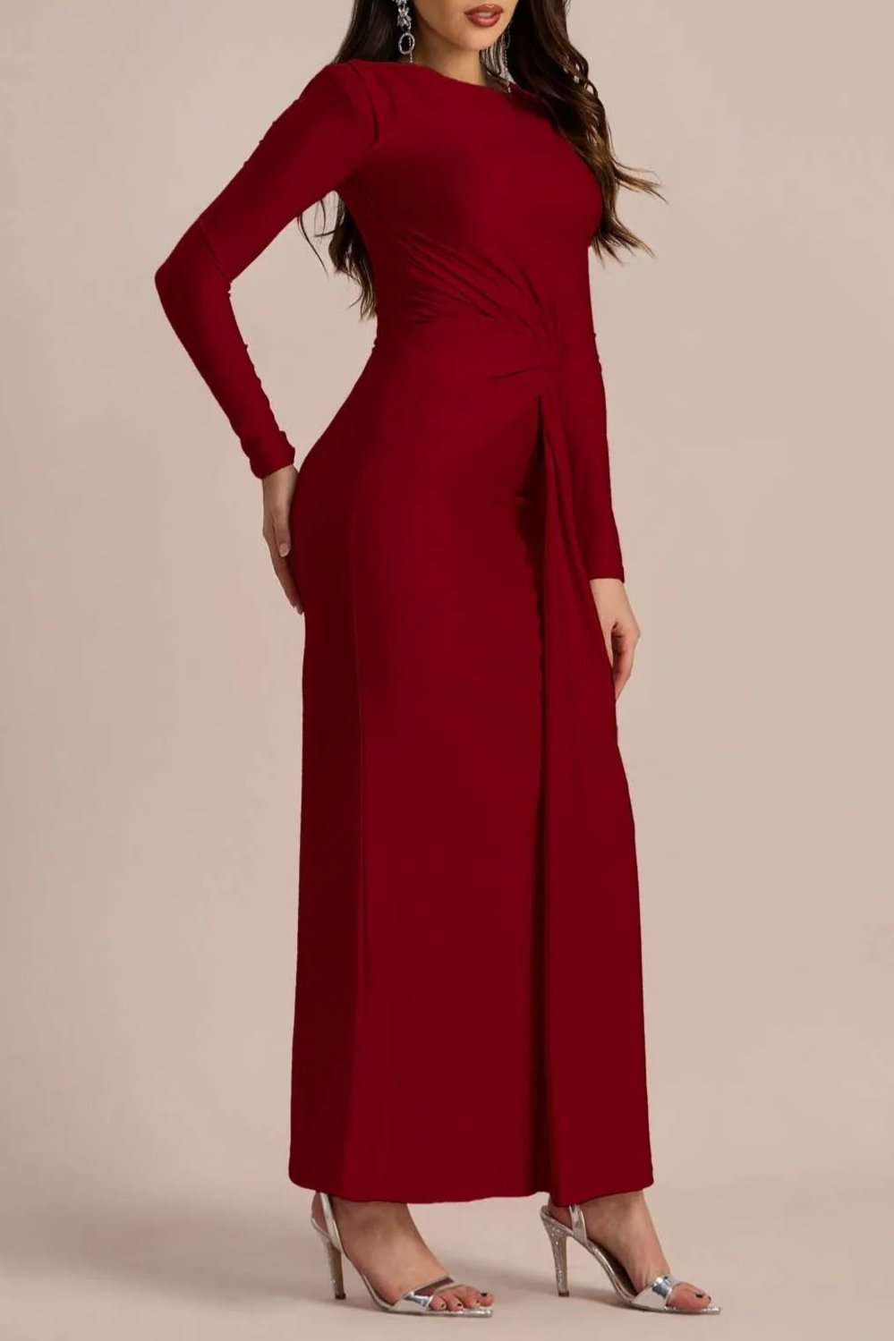AMANDA LONG SLEEVE TWIST FRONT MAXI DRESS - ELEGANT