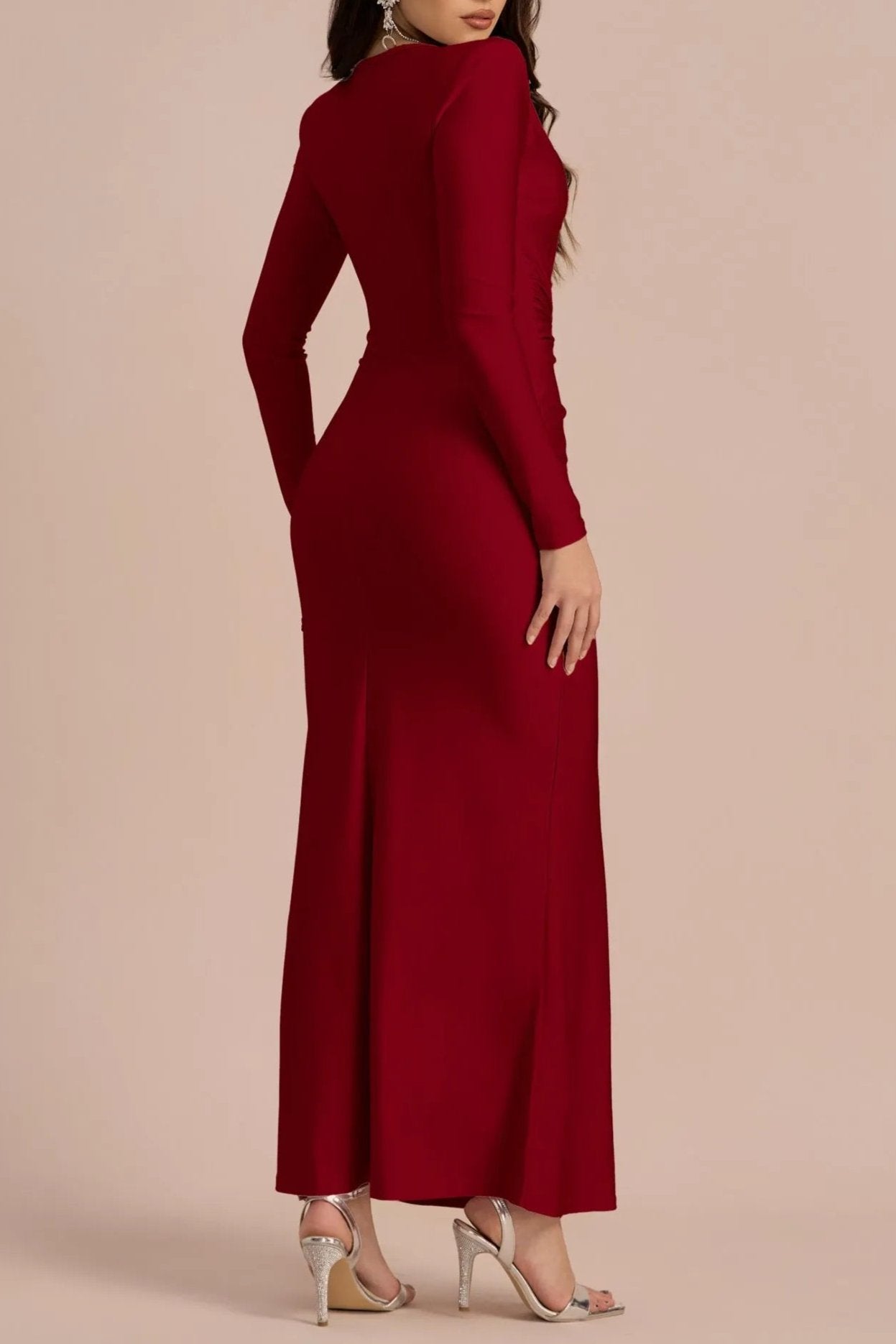 AMANDA LONG SLEEVE TWIST FRONT MAXI DRESS - ELEGANT