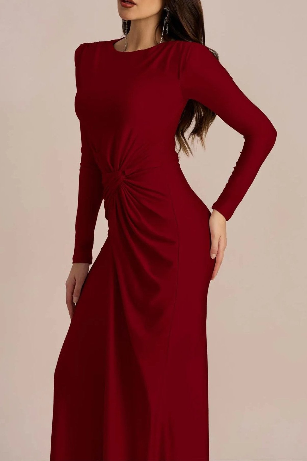 AMANDA LONG SLEEVE TWIST FRONT MAXI DRESS - ELEGANT