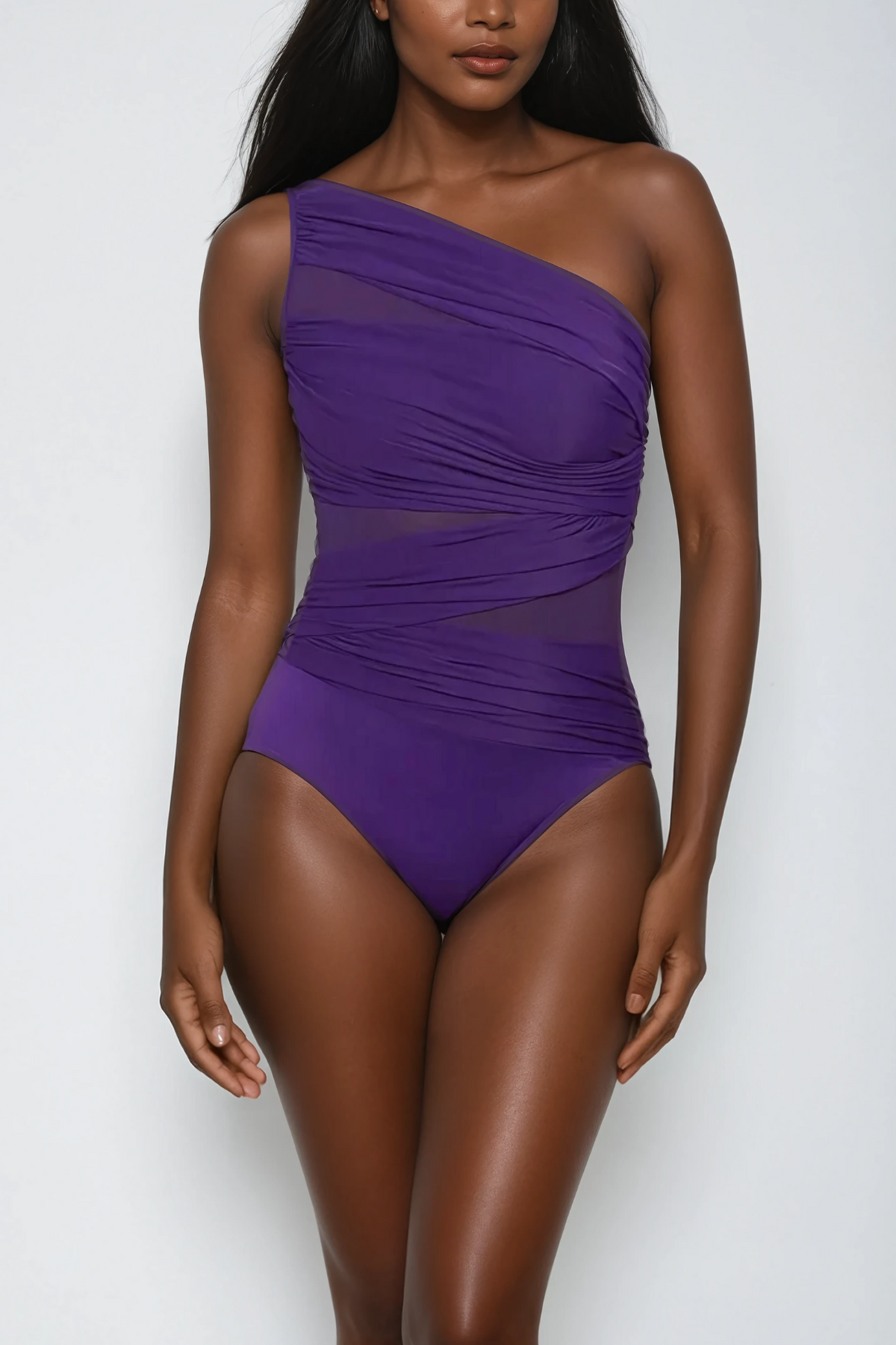 AmelineSingleShoulderMeshRuchSwimsuitInPurple_1 MAMIE SINGLE SHOULDER MESH RUCH PURPLE SWIMSUIT
