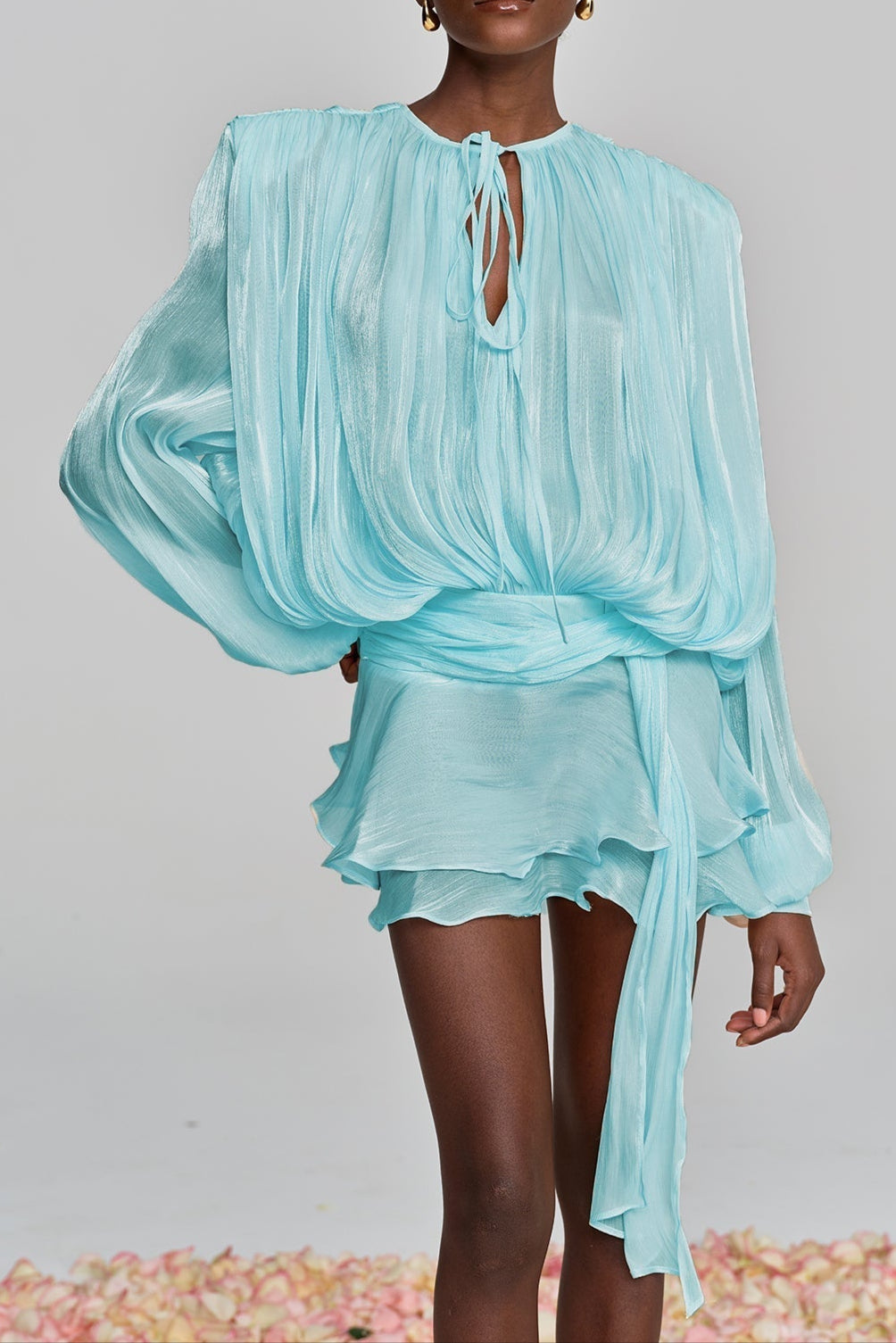 HERMOSA BALLOON SLEEVE RUCHED MINI DRESS IN BABY BLUE