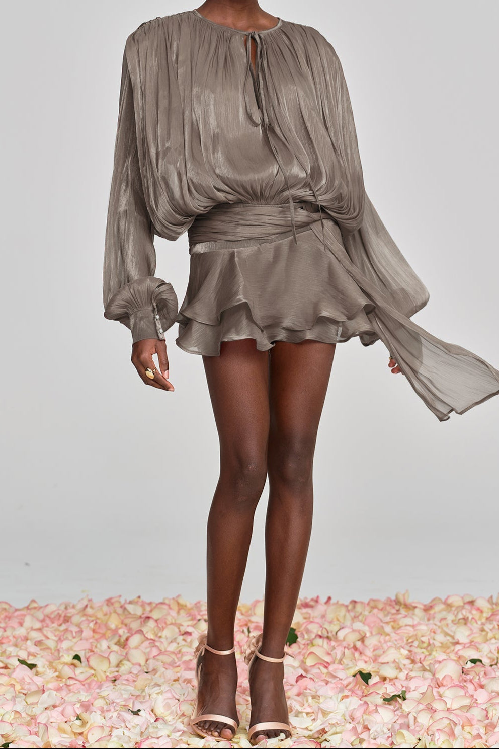 AminahBalloonSleeveRuchRuffleMiniDressInBrown5 HERMOSA BALLOON SLEEVE RUCHED MINI DRESS, BROWN