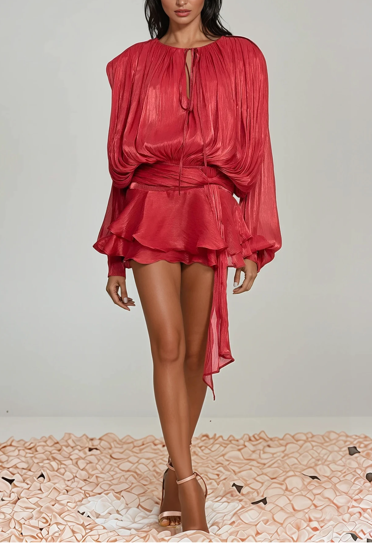 AminahBalloonSleeveRuchRuffleMiniDressInRed_6 HERMOSA RED BALLOON SLEEVE RUFFLE MINI DRESS