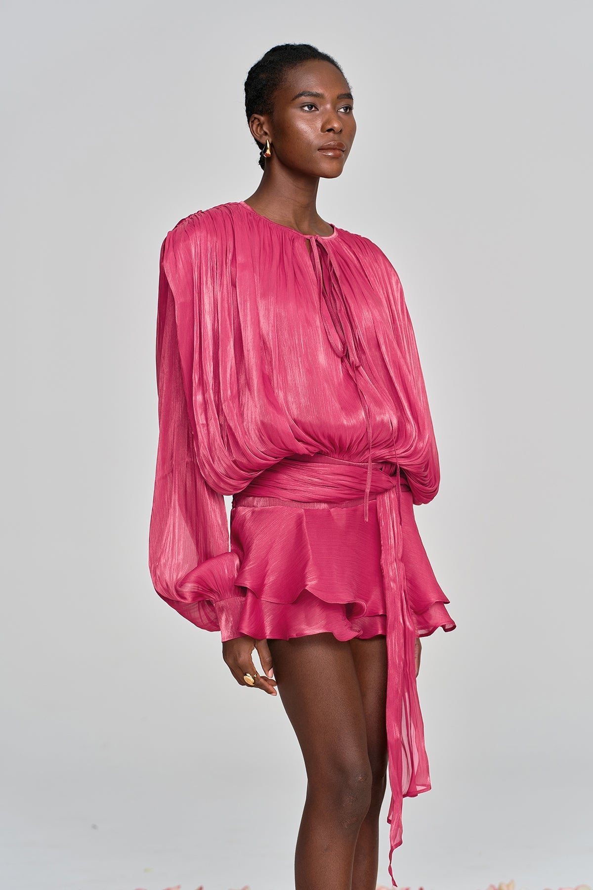 HERMOSA BALLOON SLEEVE RUFFLE MINI DRESS FOR PARTY