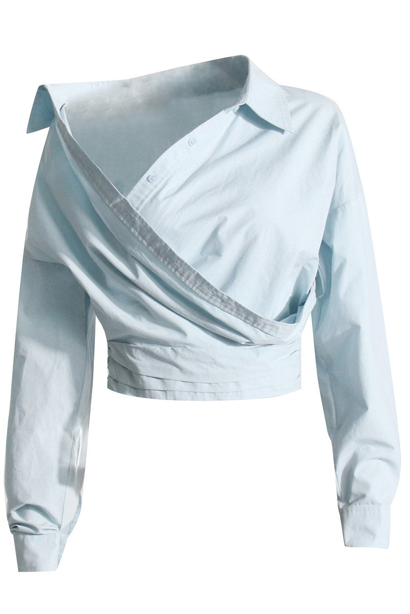 AMIRA ASYMMETRIC TOP, BLUE, OFFICE WEAR, MODERN SILHOUETTE