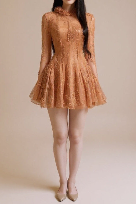 EMBROIDERED FLARED MINI DRESS FOR PARTY