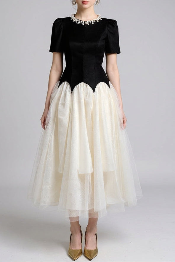 LEONA TWO-TONE RHINESTONE TULLE MAXI DRESS
