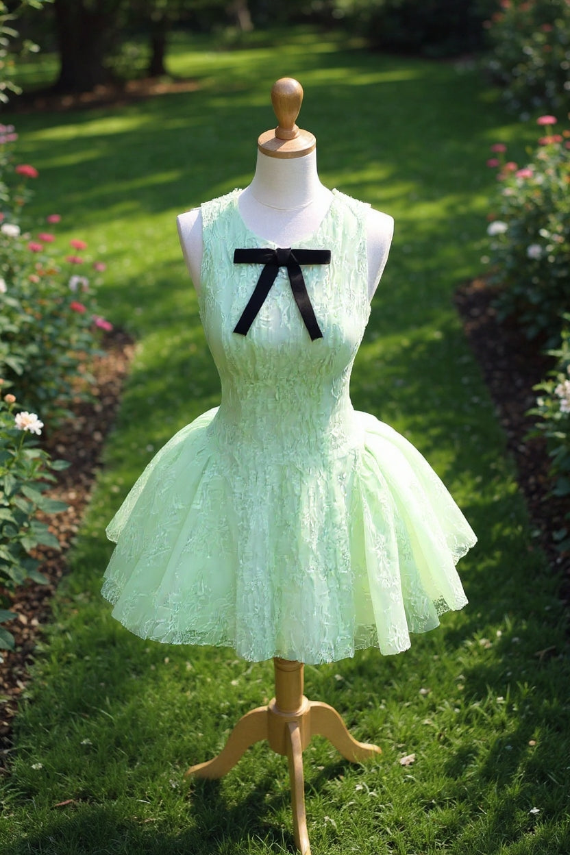 ELEANORE GREEN EMBROIDERED SLEEVELESS MINI DRESS