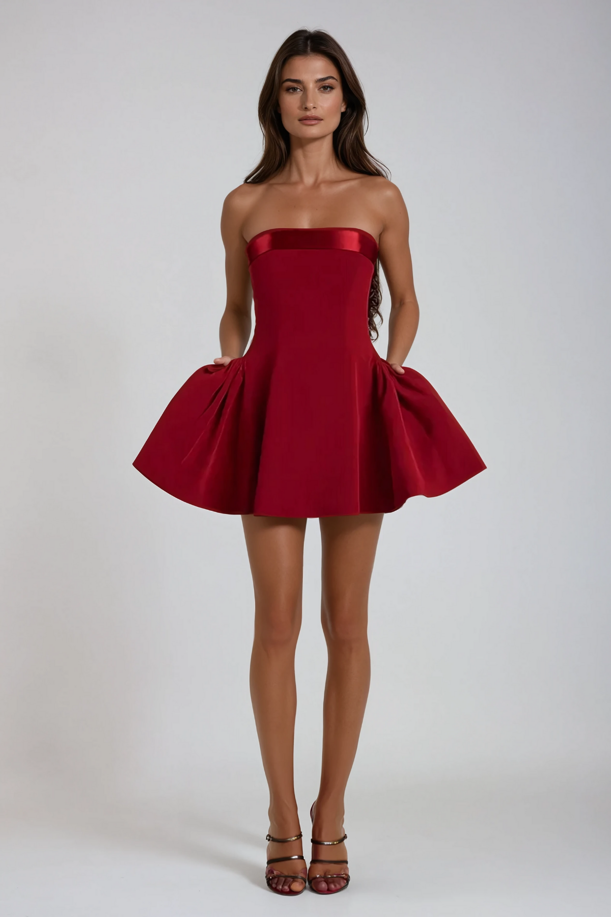 ANANDA STRAPLESS RED RUFFLE MINI DRESS