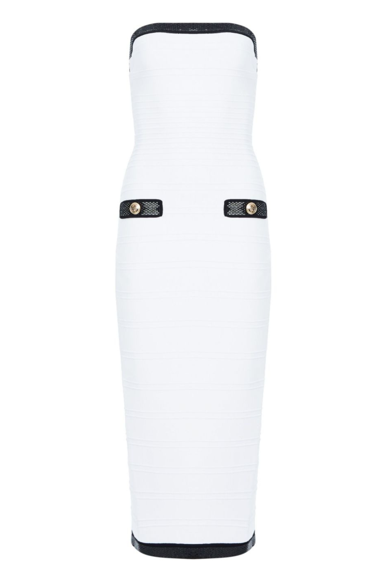 STRAPLESS RIBBED MIDI BANDAGE DRESS FOR PARTY