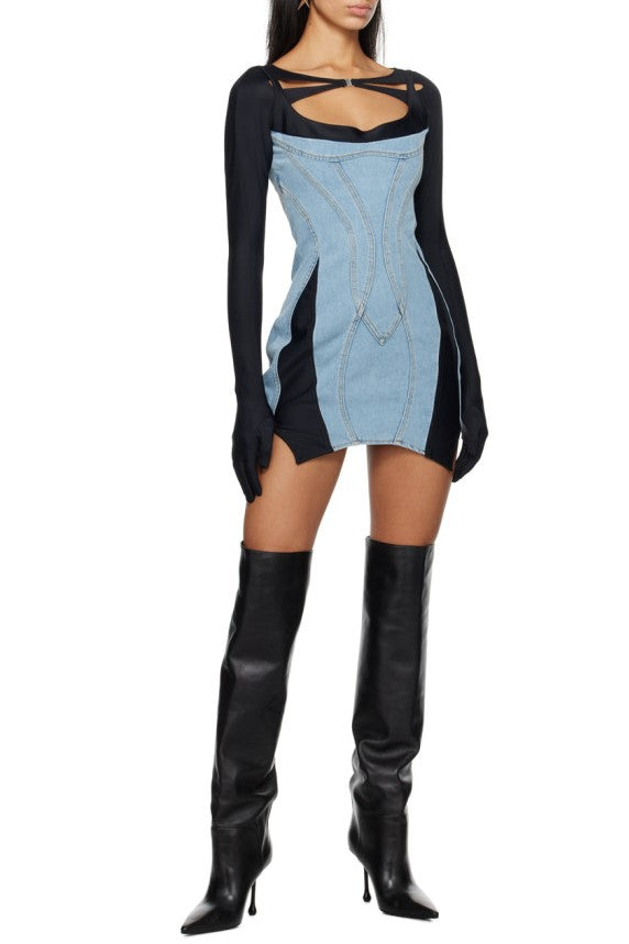 AnnePanelledDenimMiniDress_1 ANNE PANELED DENIM MINI DRESS, PARTY