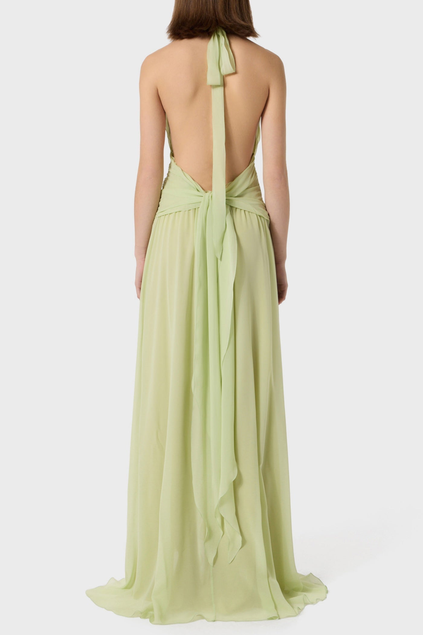 AONAVER GREEN FLORAL HALTER RUFFLE MAXI DRESS