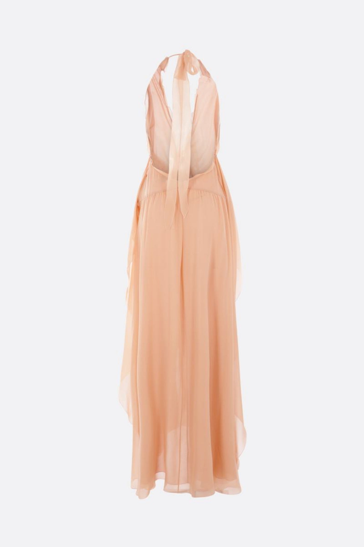 AONAVER PINK FLORAL RUFFLE HALTER MAXI DRESS