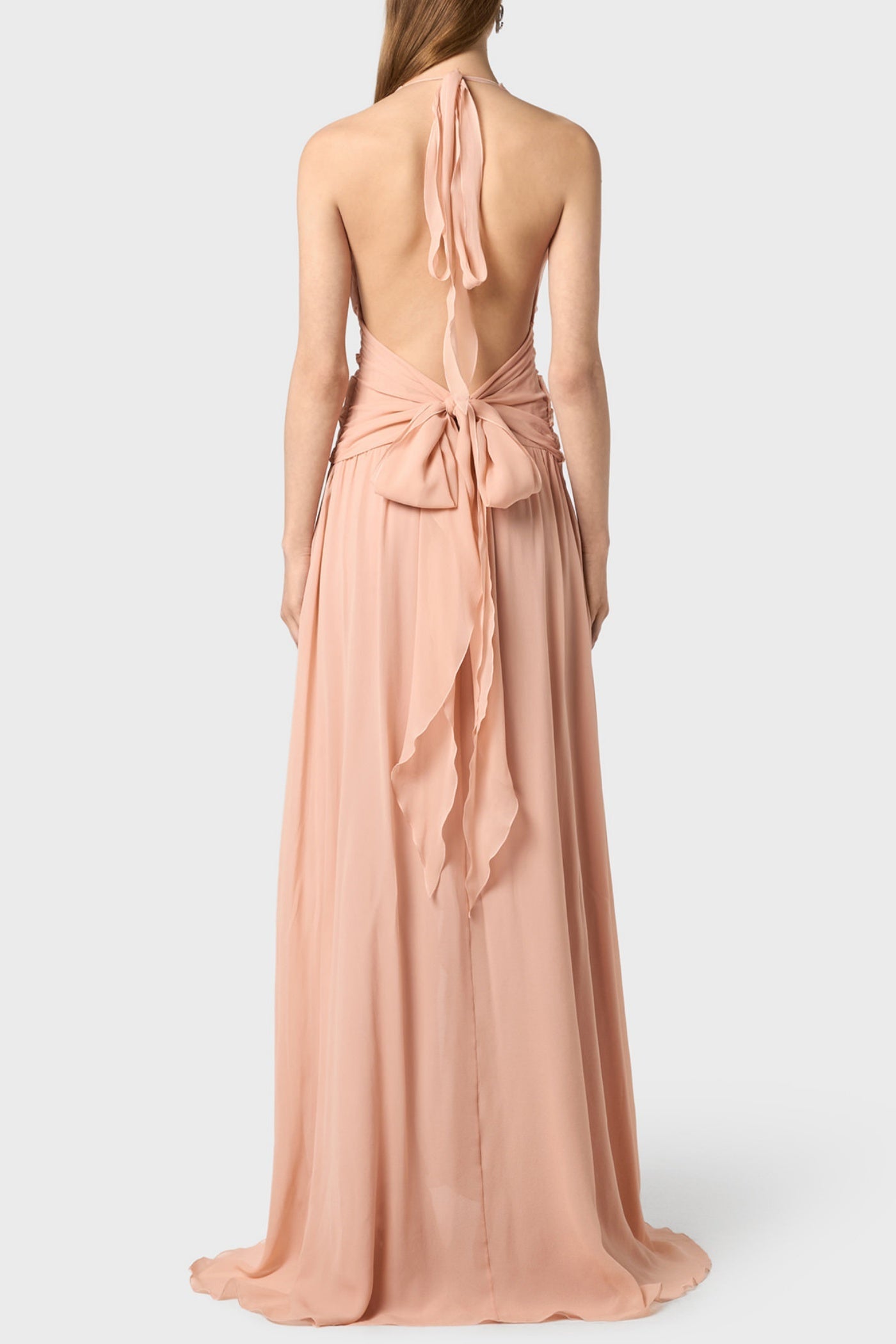 AONAVER PINK FLORAL RUFFLE HALTER MAXI DRESS