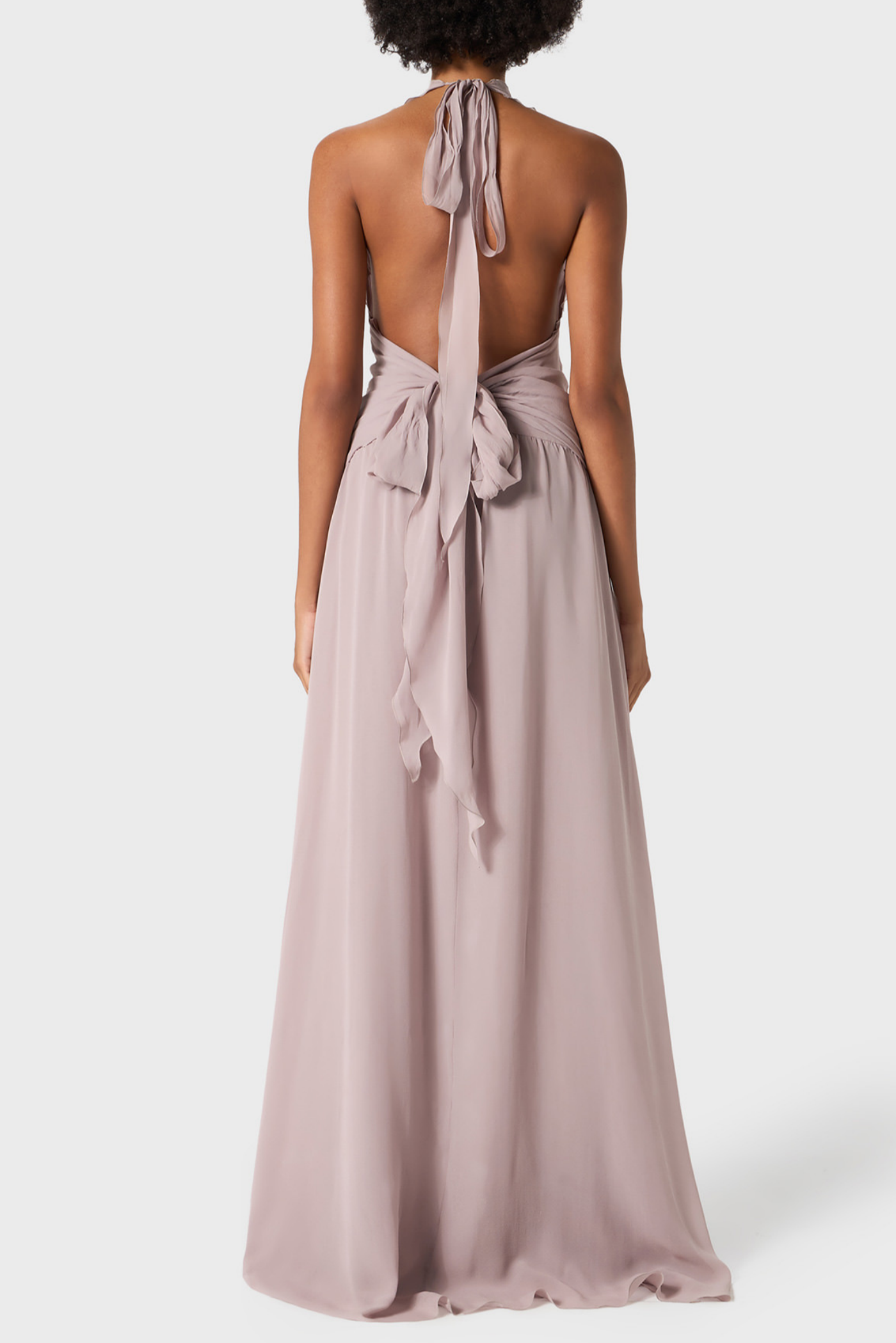 AONAVER PURPLE FLORAL RUFFLE HALTER MAXI DRESS