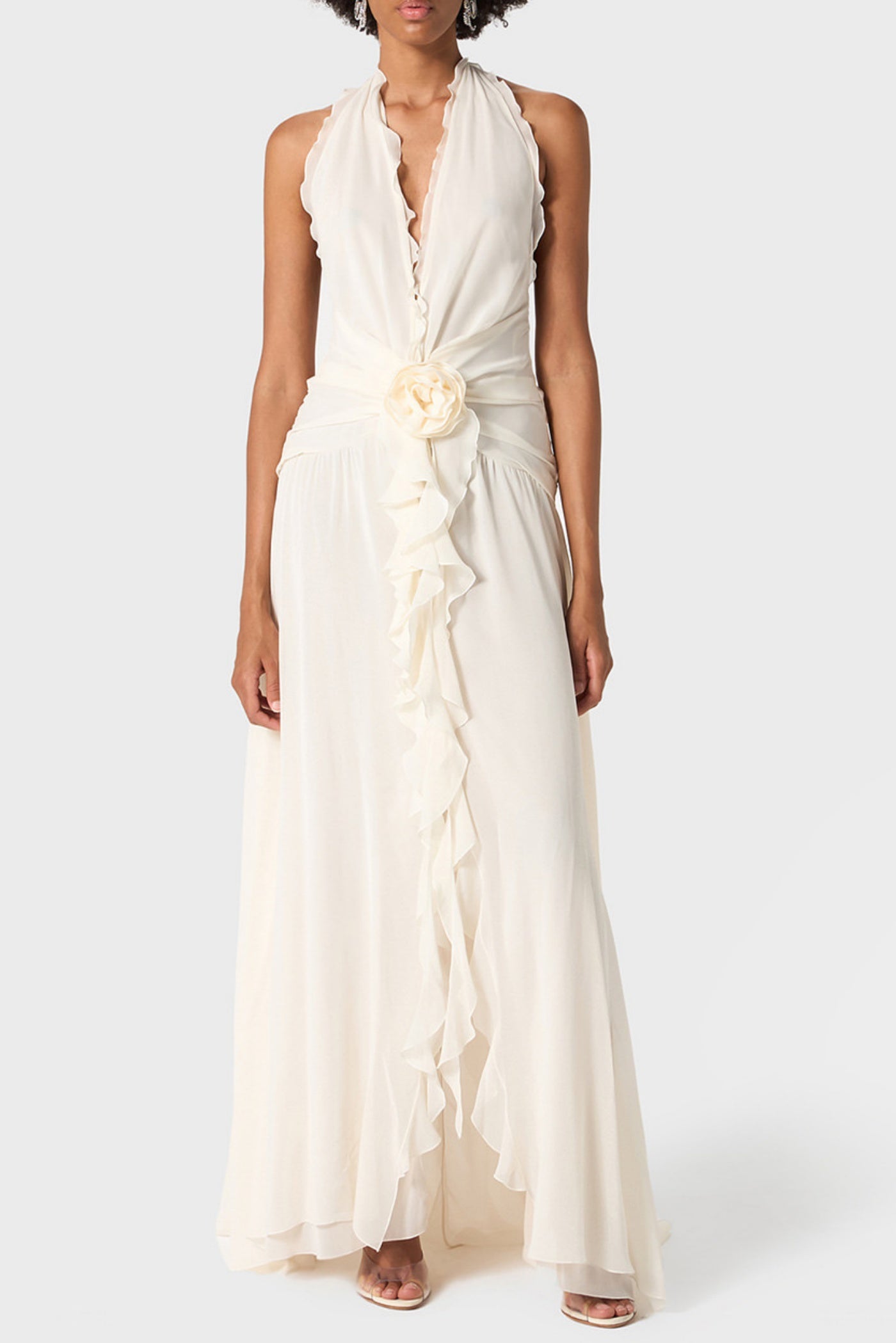 AonaverFloralRuffleHalterMaxiDress-White_1 AONAVER WHITE FLORAL RUFFLE HALTER MAXI DRESS