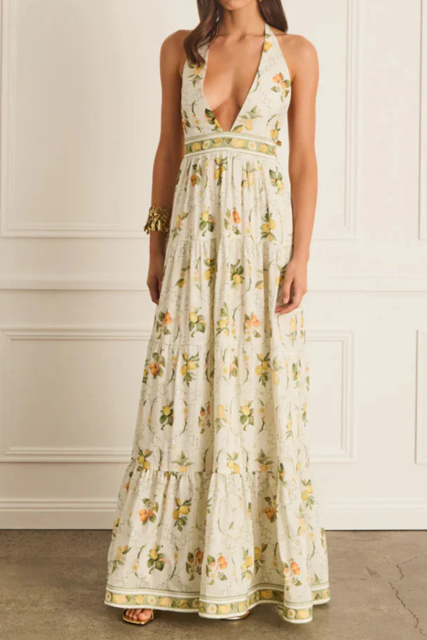 YELLOW FLORAL MAXI DRESS - VALENCIA JACINTA PRINT
