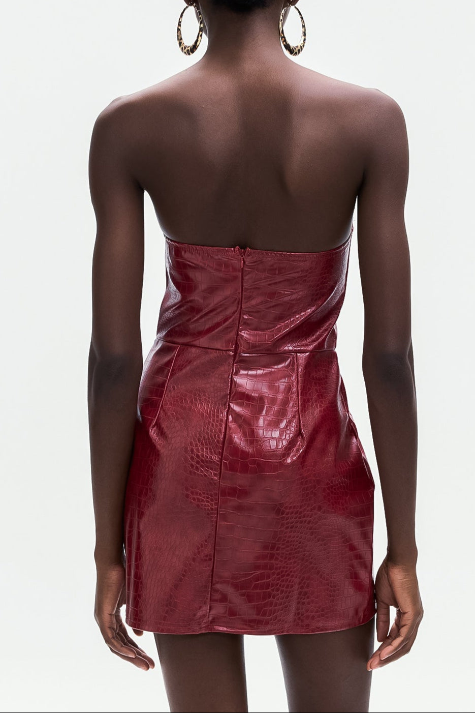 JANICE CROCODILE STRAPLESS LEATHER MINI DRESS