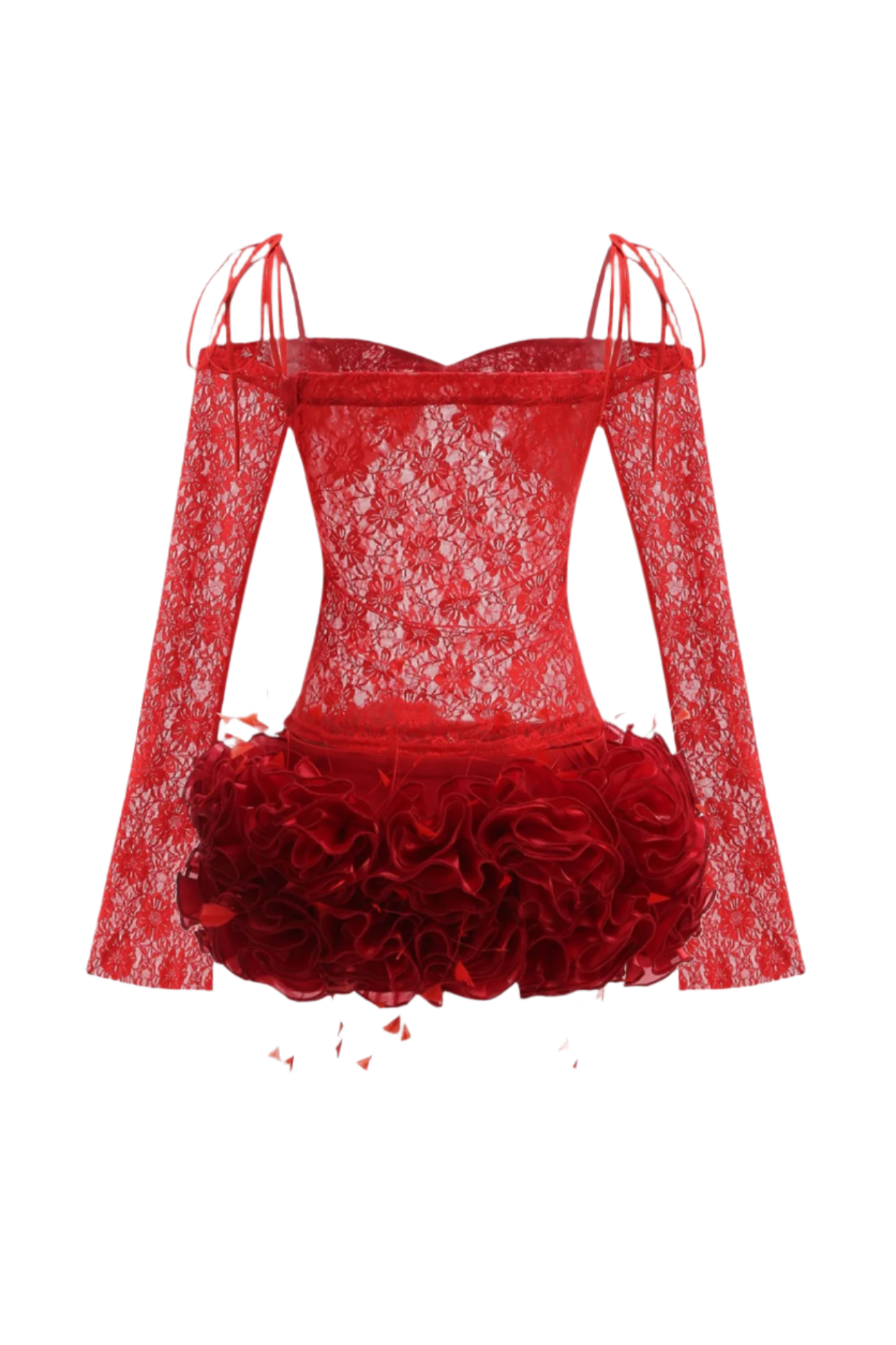 LACE FLORAL APPLIQUÉ TWO PIECE SET RED