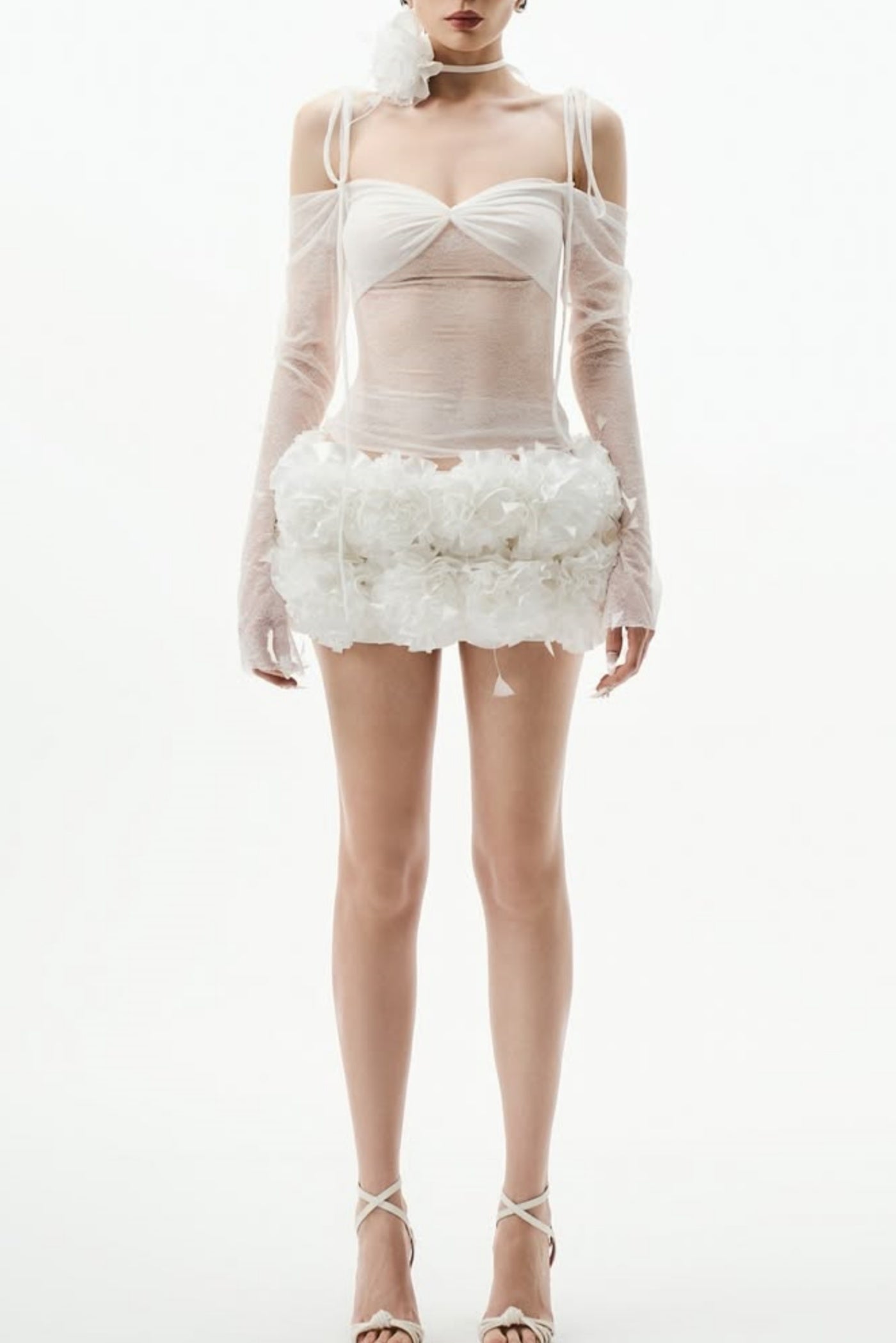 LACE FLORAL APPLIQUE TWO PIECE SET WHITE