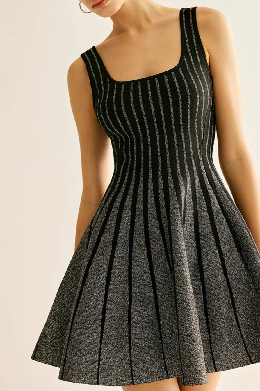 ARLENE SQUARE NECK STRIPED MINI DRESS