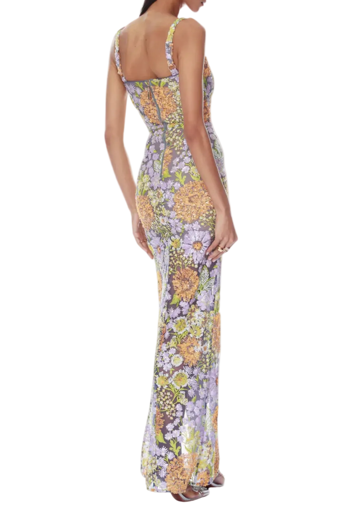 ARMIDA FLORAL SEQUIN SLIT MAXI DRESS