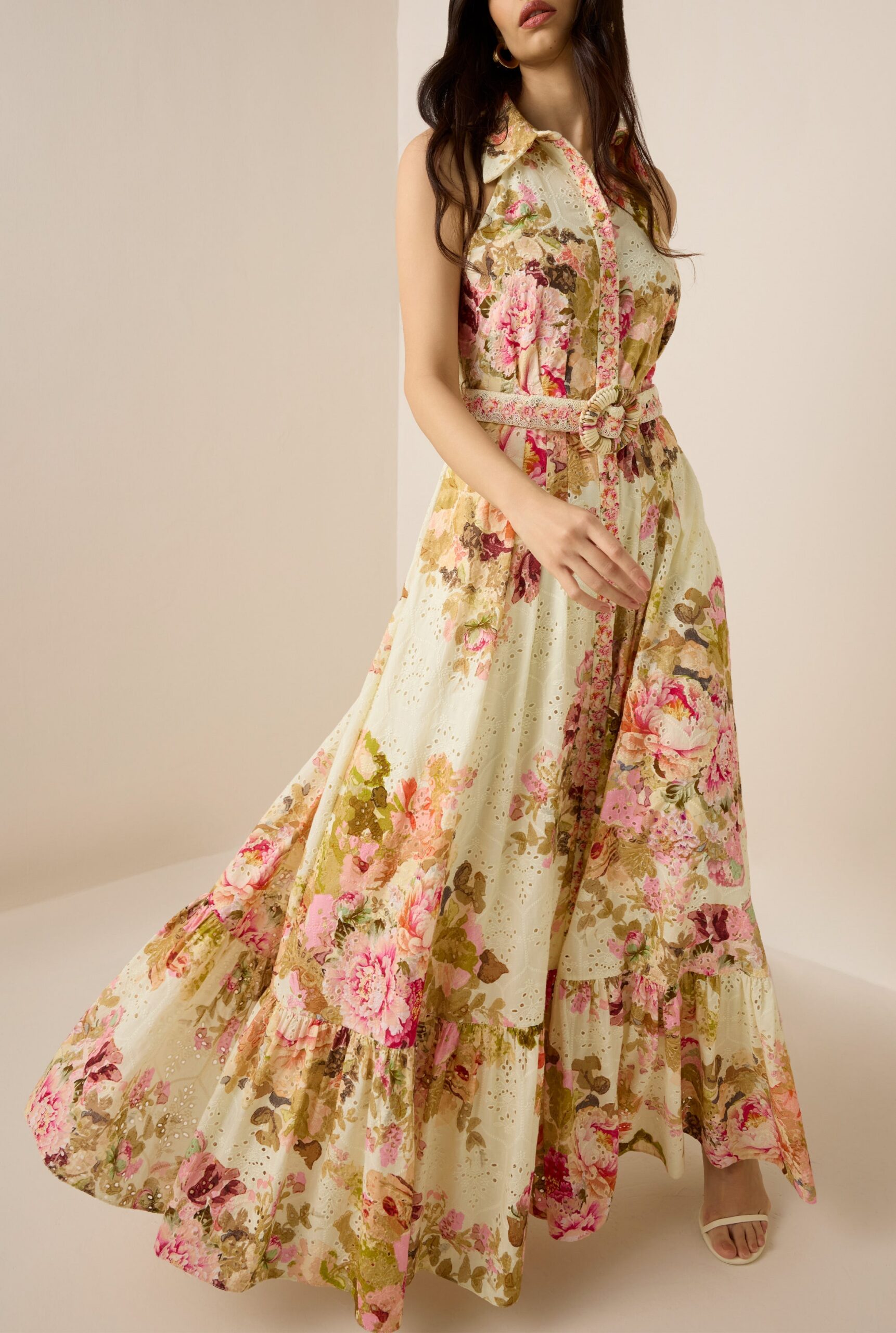 MULTI EMBROIDERED MAXI SHIRT DRESS FOR PARTY