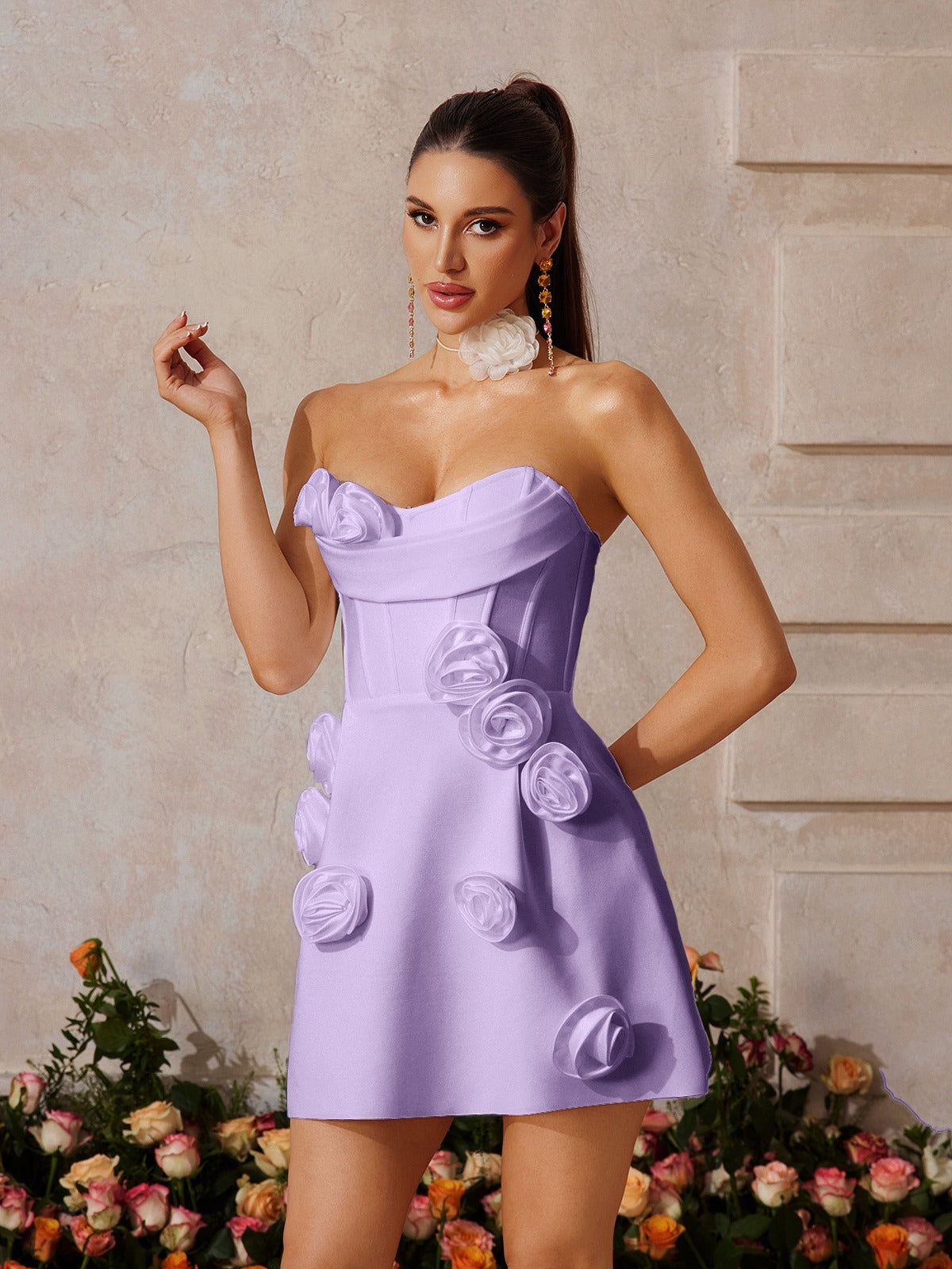 STRAPLESS PURPLE BANDAGE MINI DRESS FOR PARTY
