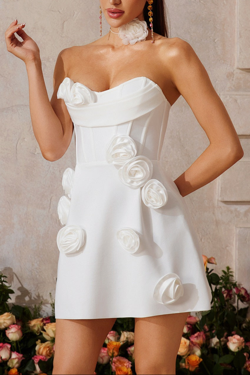 STRAPLESS WHITE BANDAGE MINI DRESS FOR PARTIES