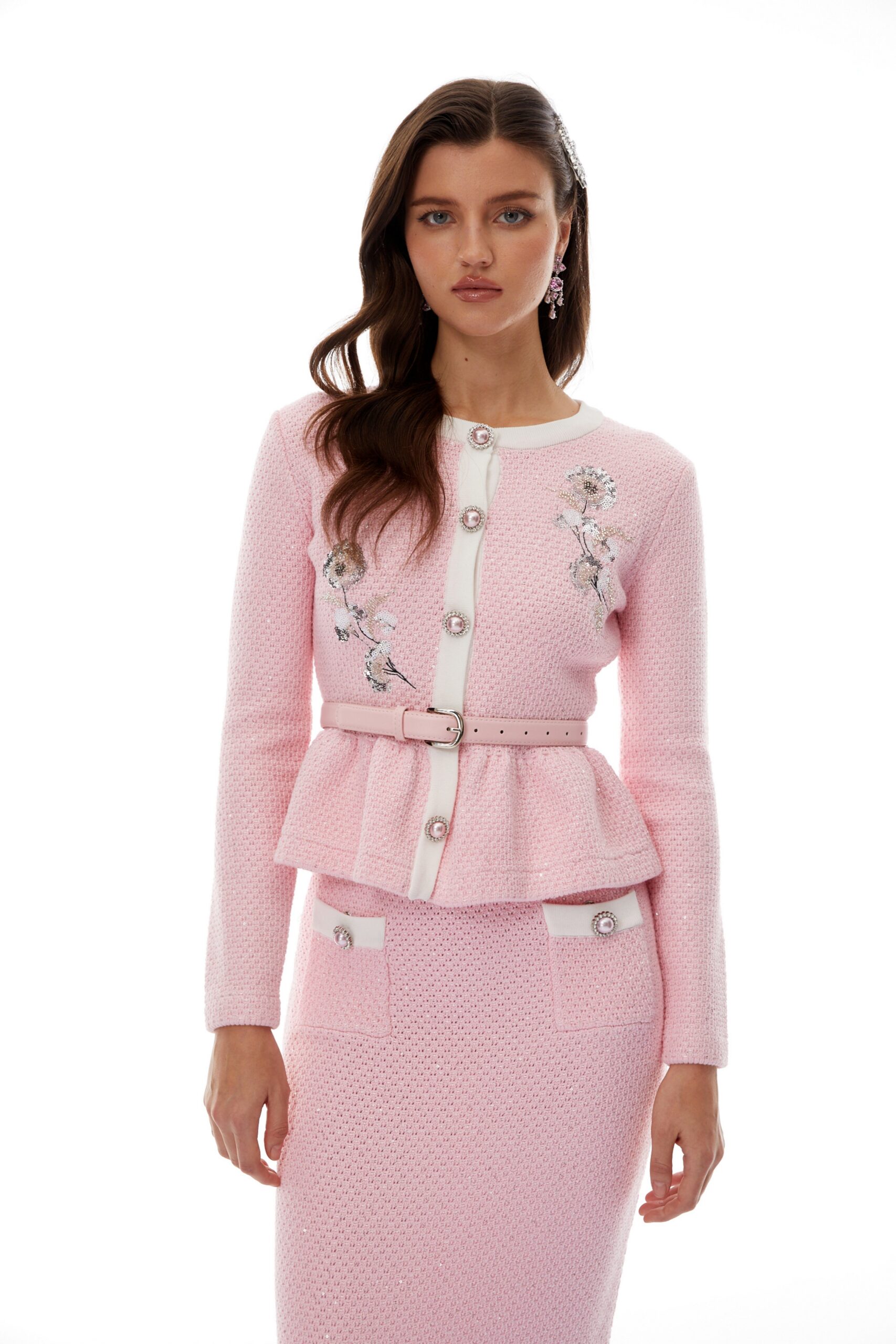 SHIRLEY SEQUINED KNIT SET, PINK COCKTAIL PARTY