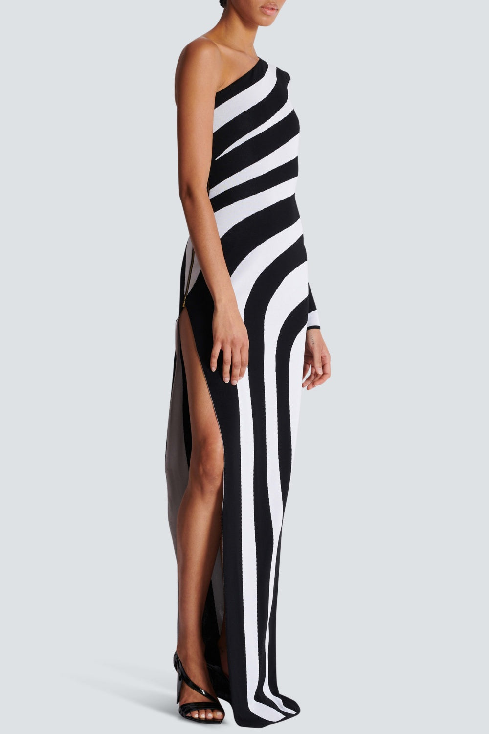 ASTRID STRIPE ASYMMETRICAL MAXI BANDAGE DRESS
