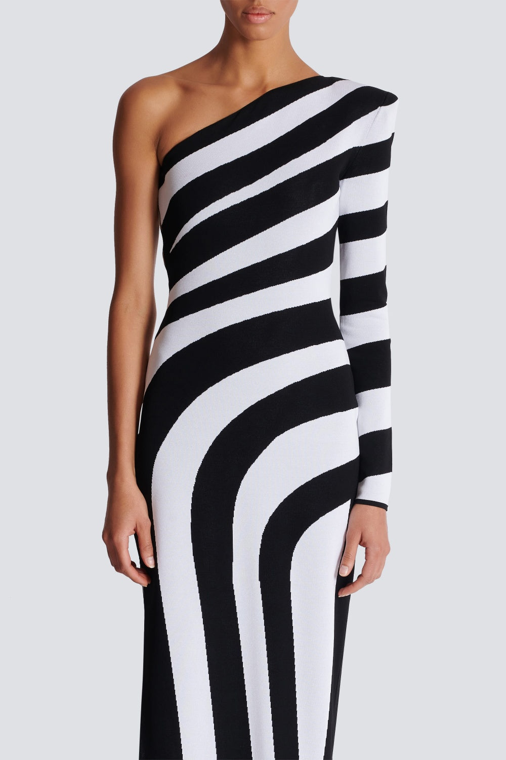 ASTRID STRIPE ASYMMETRICAL MAXI BANDAGE DRESS