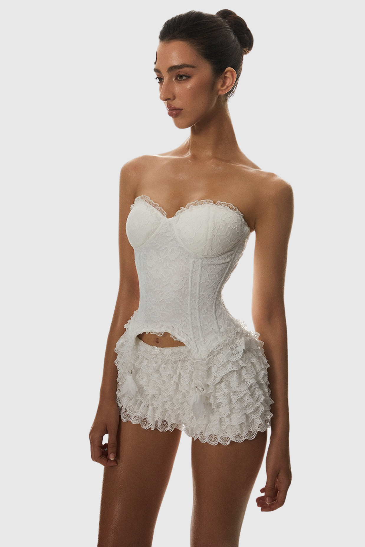 ATICI WHITE LACE STRAPLESS CORSET FOR WEDDING
