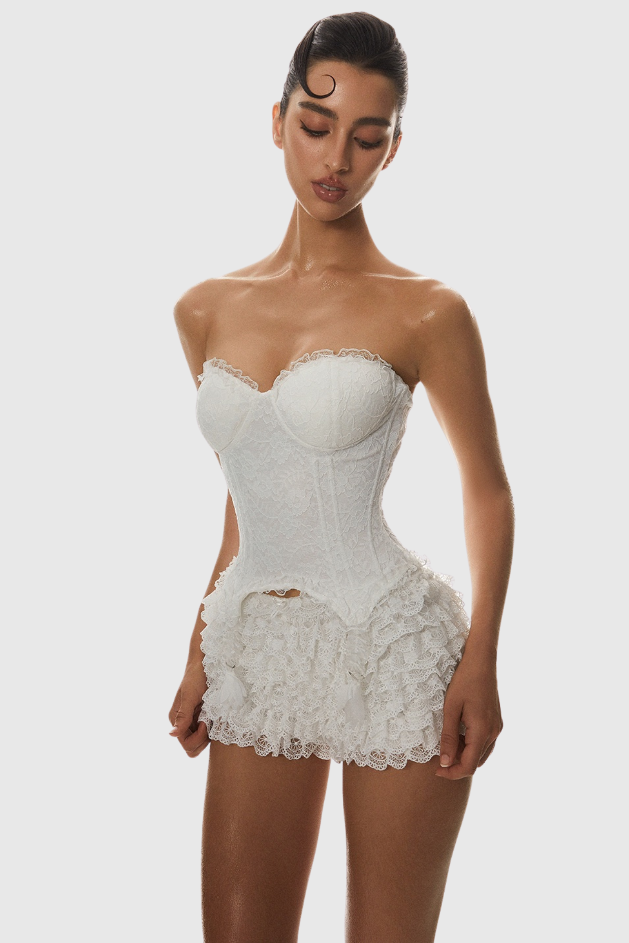 ATICI WHITE LACE STRAPLESS CORSET FOR WEDDING