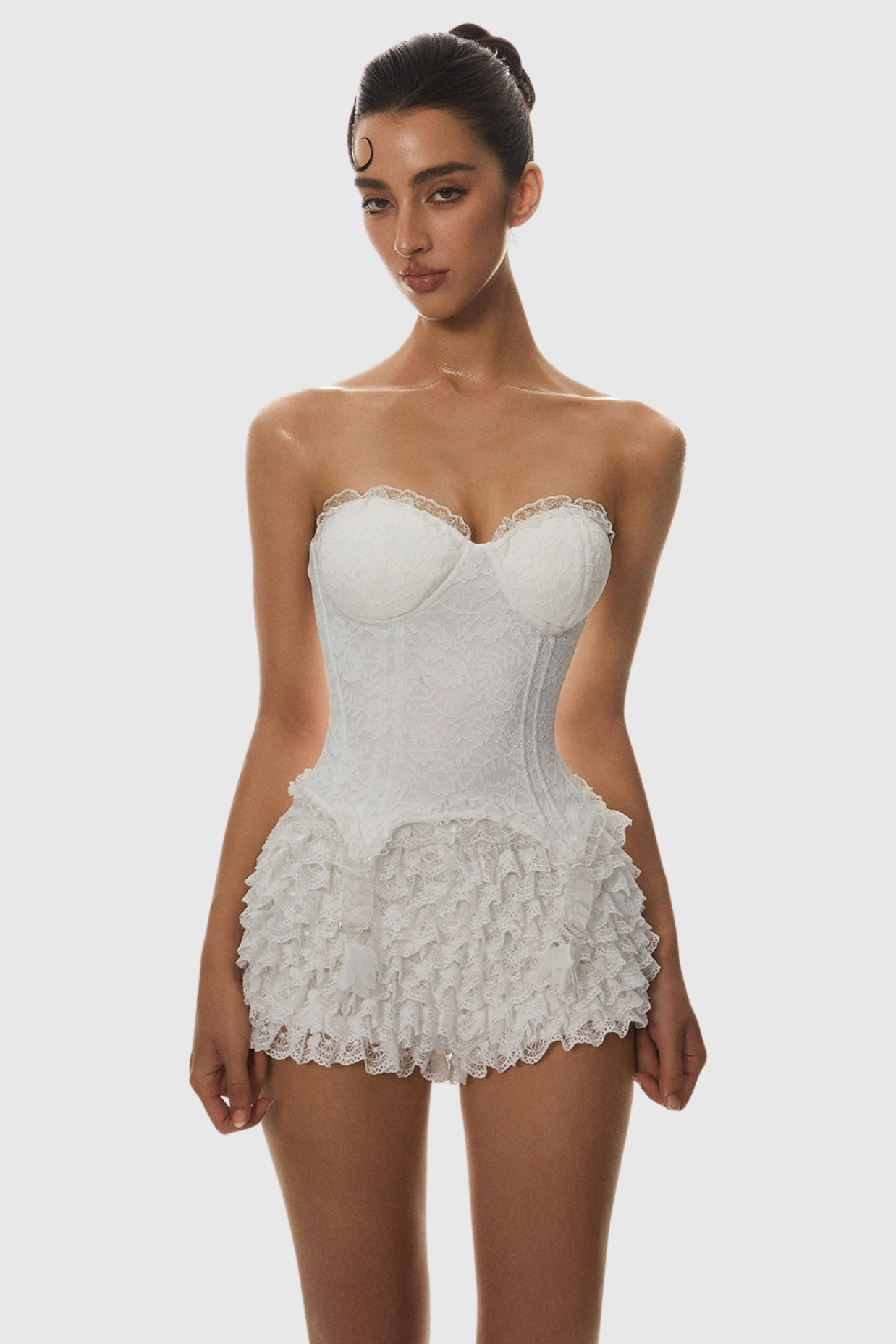ATICI WHITE LACE STRAPLESS CORSET FOR WEDDING
