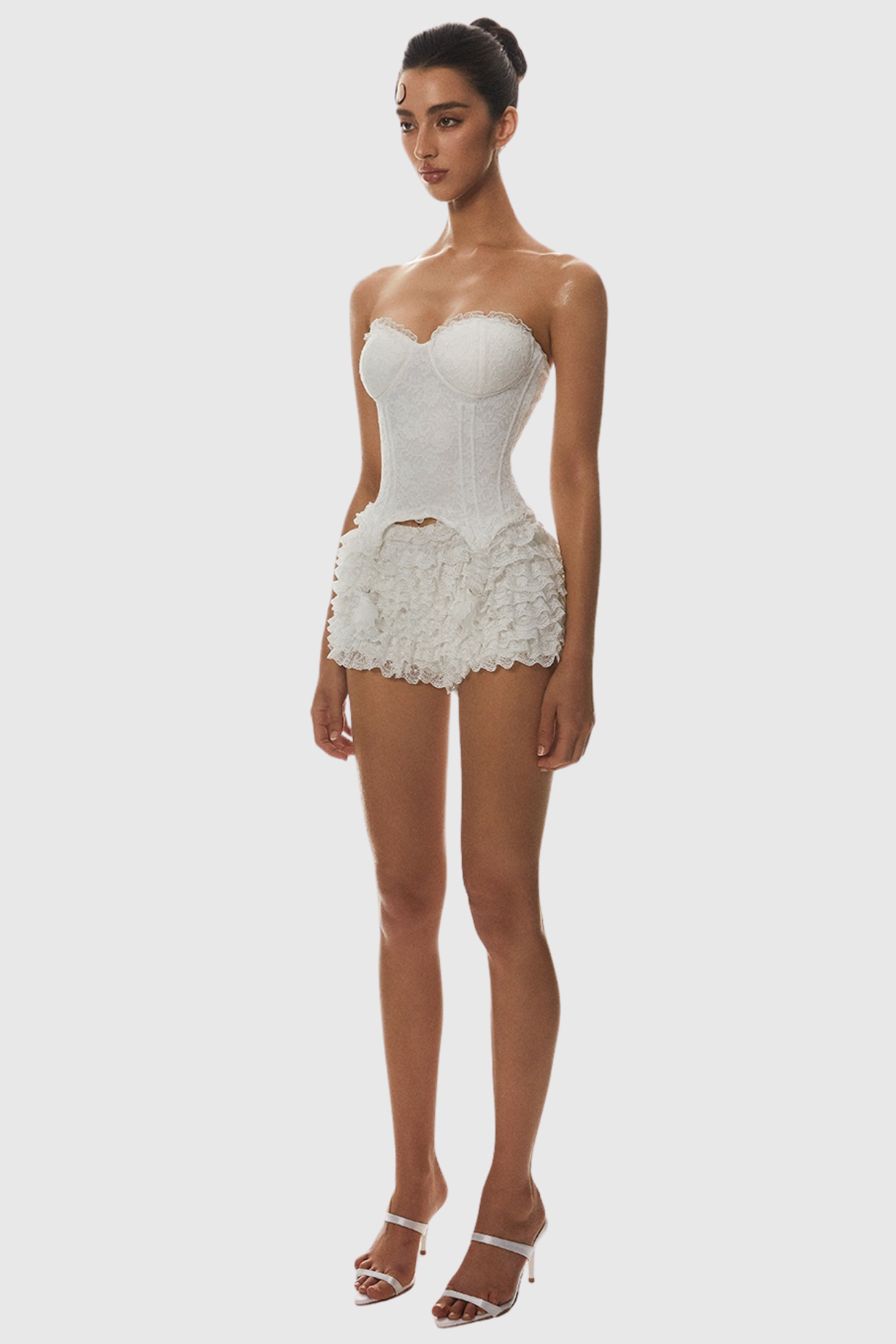 ATICI WHITE LACE STRAPLESS CORSET FOR WEDDING